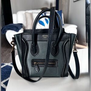 Celine Nano Luggage tote bicolore green & black